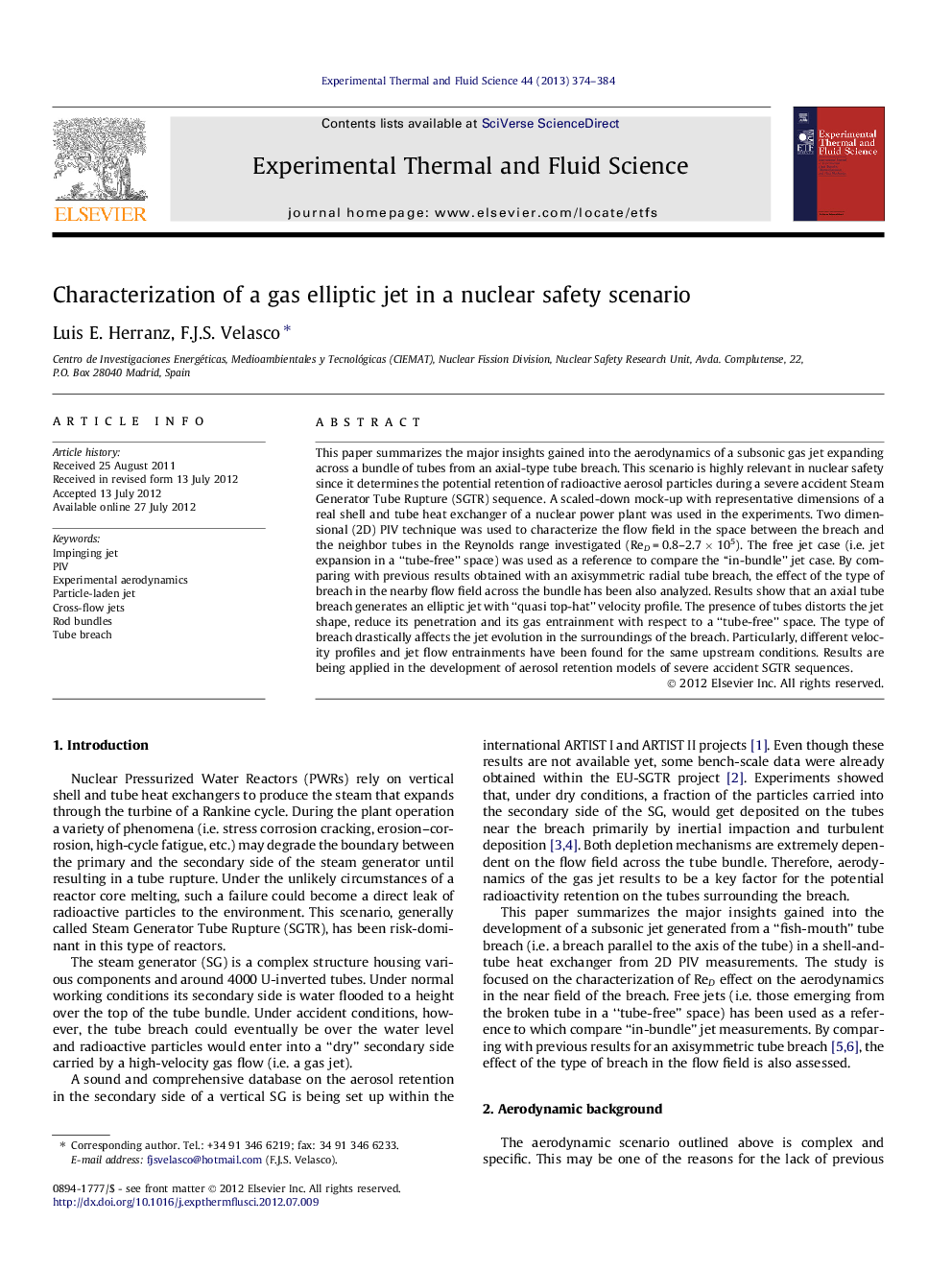 Characterization of a gas elliptic jet in a nuclear safety scenario