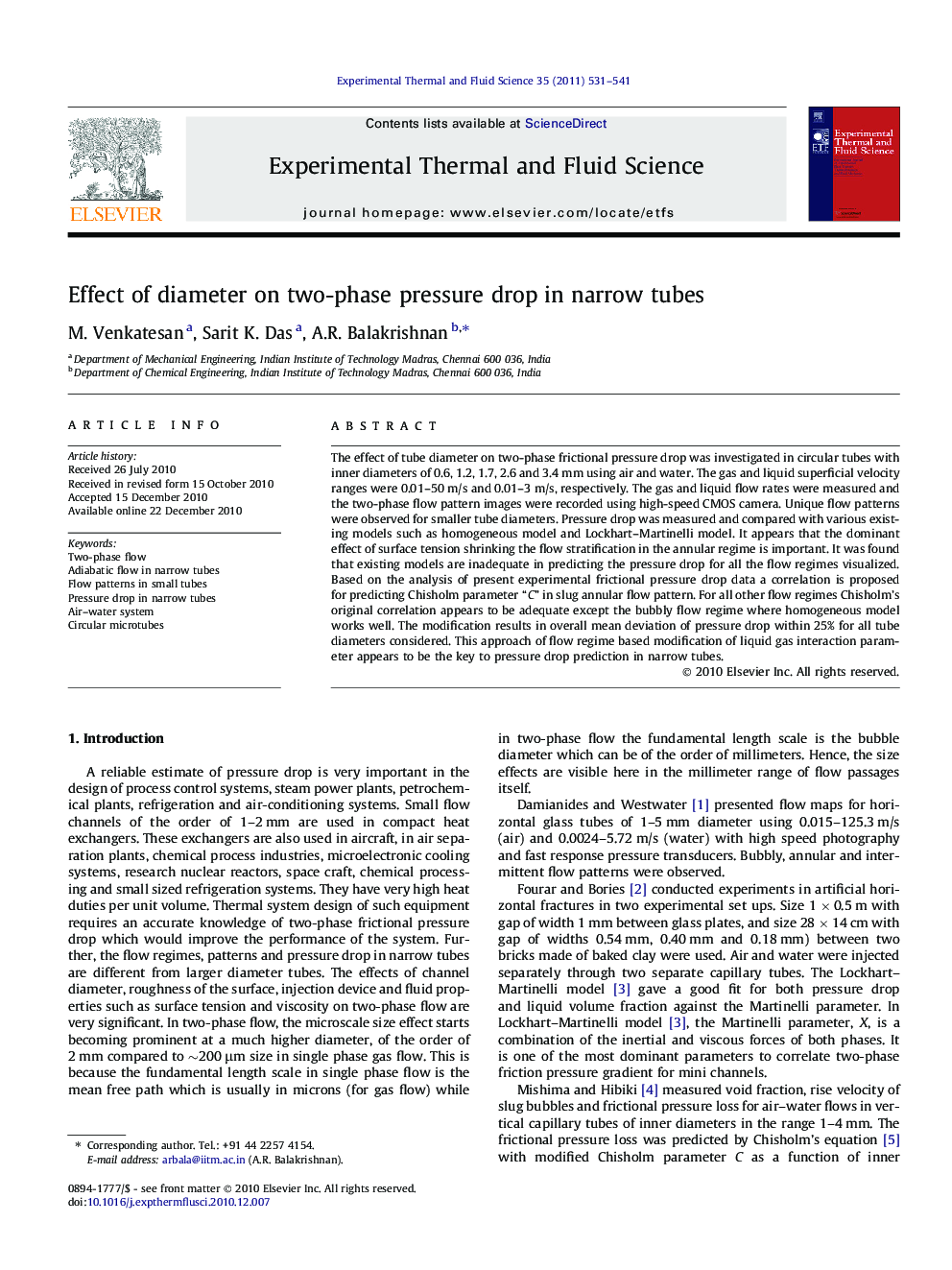 Effect of diameter on two-phase pressure drop in narrow tubes