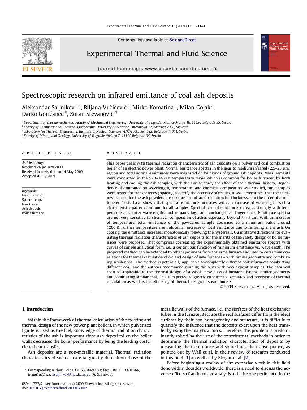 Spectroscopic research on infrared emittance of coal ash deposits