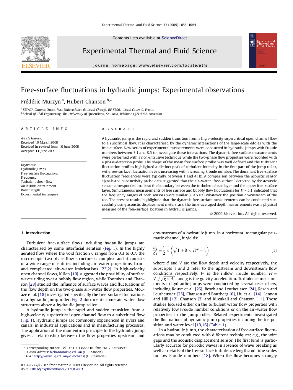 Free-surface fluctuations in hydraulic jumps: Experimental observations