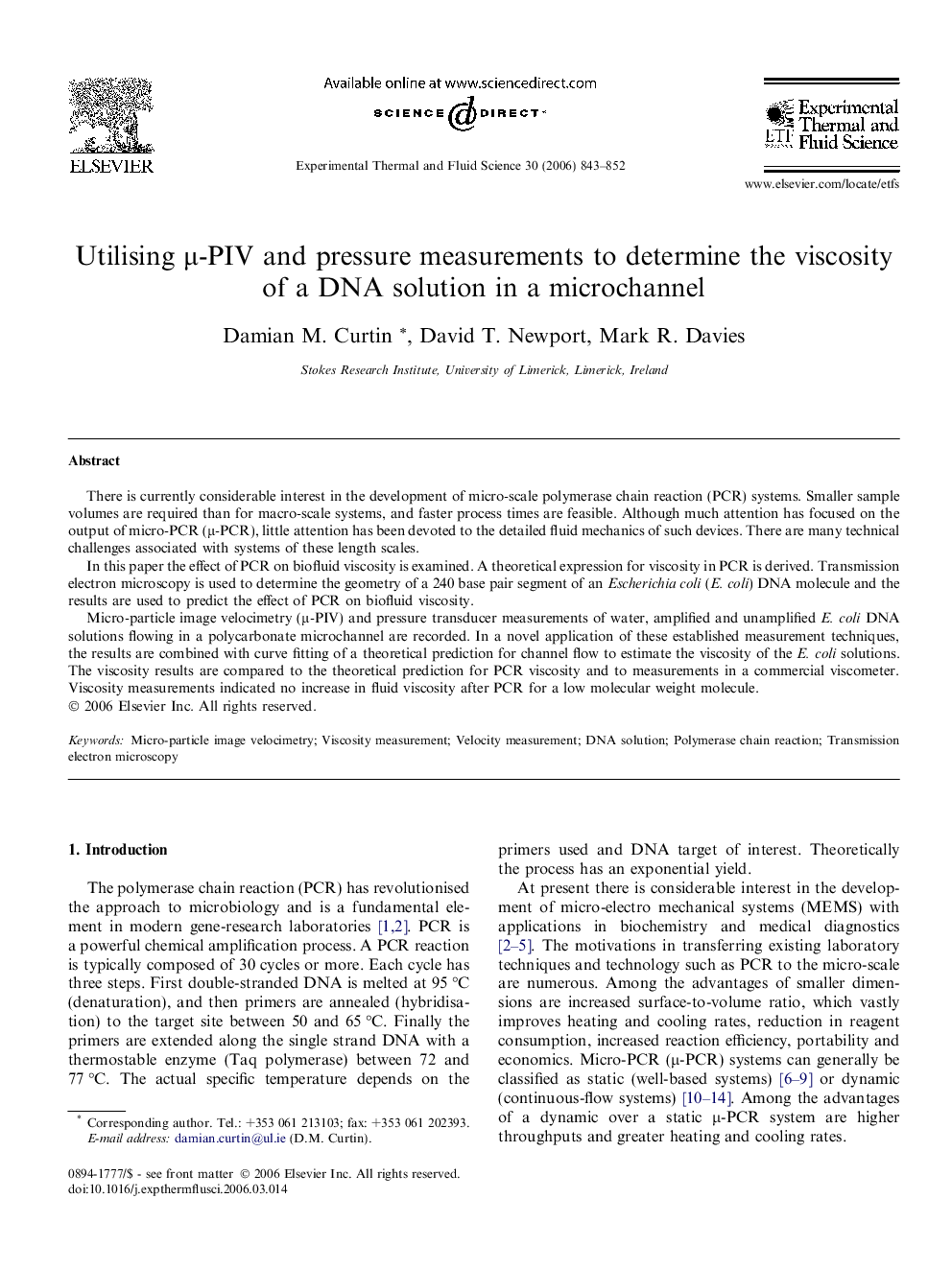 Utilising μ-PIV and pressure measurements to determine the viscosity of a DNA solution in a microchannel