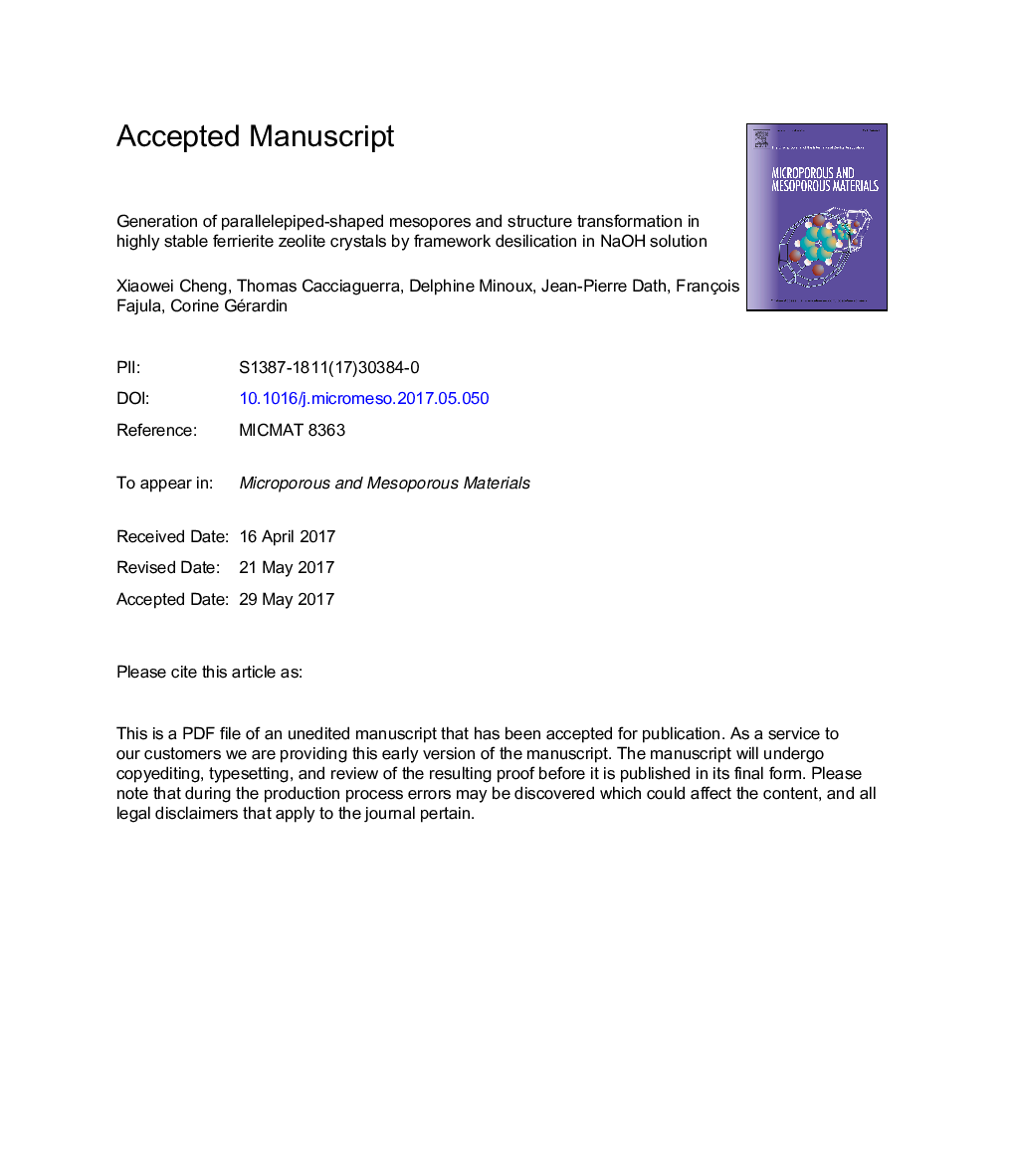 Generation of parallelepiped-shaped mesopores and structure transformation in highly stable ferrierite zeolite crystals by framework desilication in NaOH solution