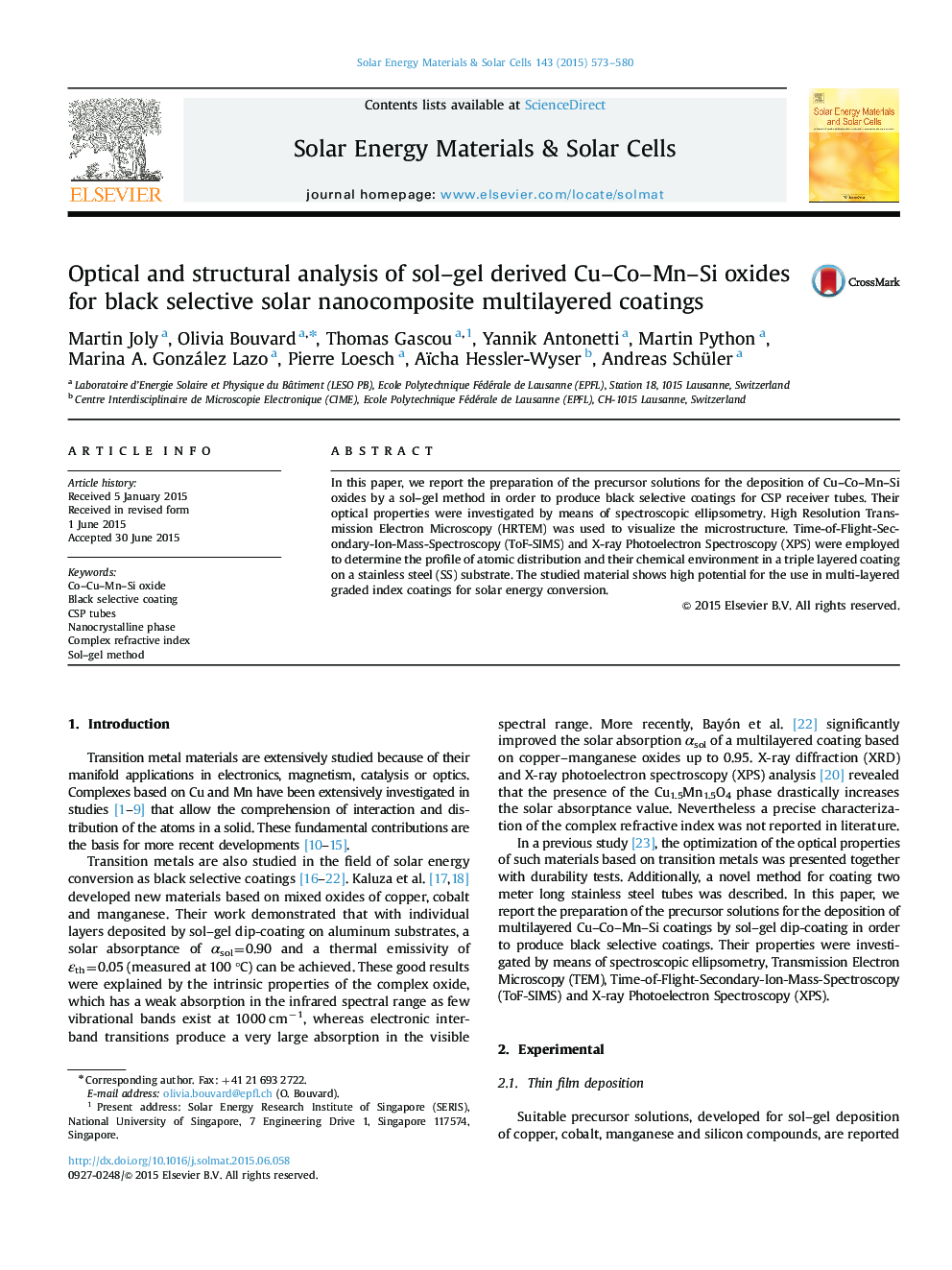 Optical and structural analysis of sol-gel derived Cu-Co-Mn-Si oxides for black selective solar nanocomposite multilayered coatings