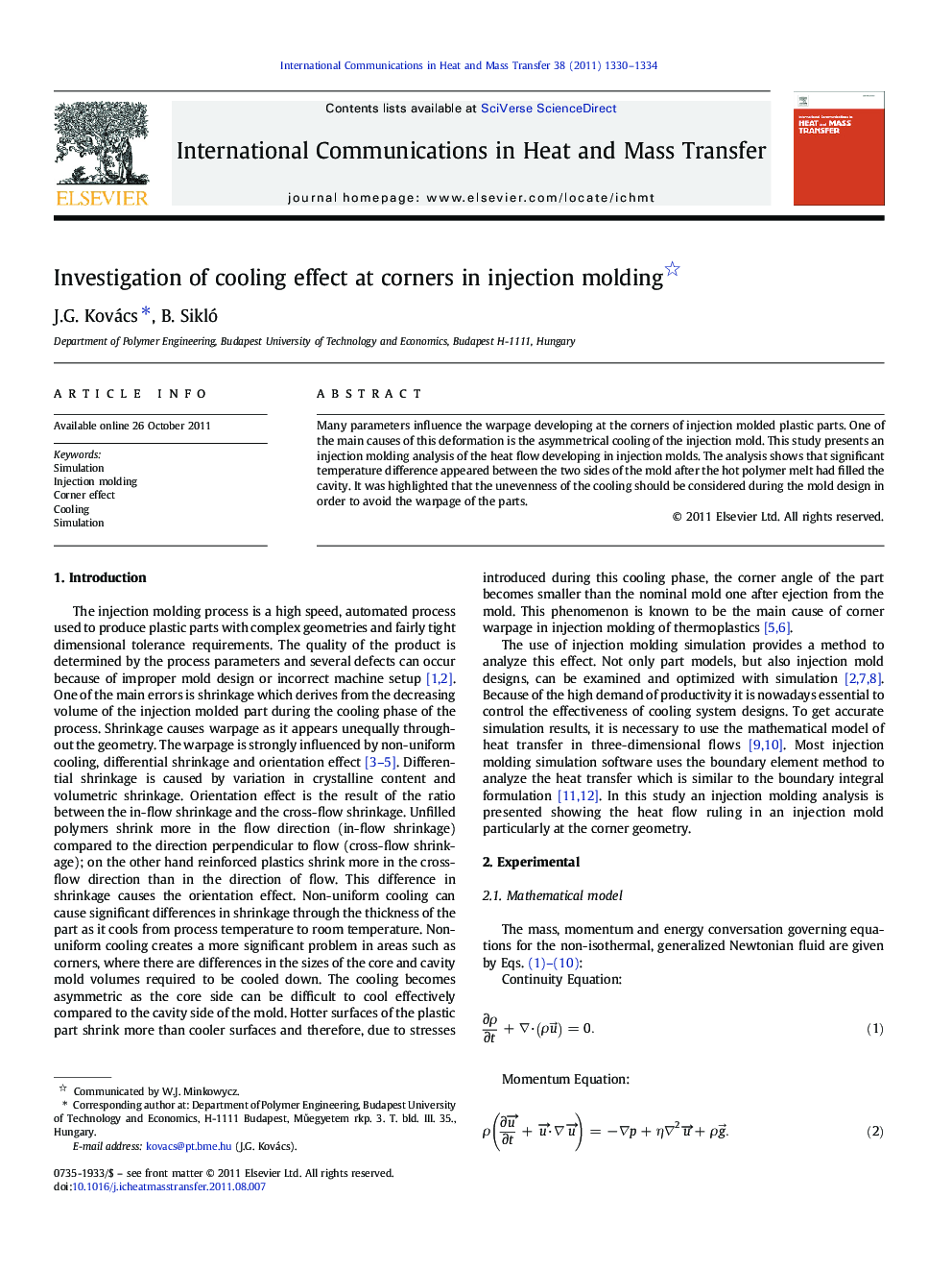 Investigation of cooling effect at corners in injection molding 