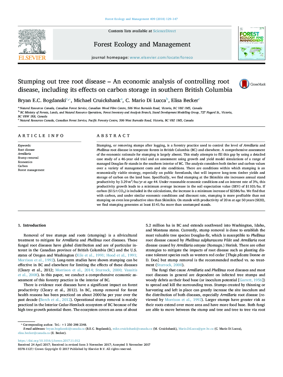 ریشه بیماری درختی - تجزیه و تحلیل اقتصادی کنترل بیماری ریشه، از جمله اثرات آن بر ذخیره کربن در جنوب بریتیش کلمبیا 