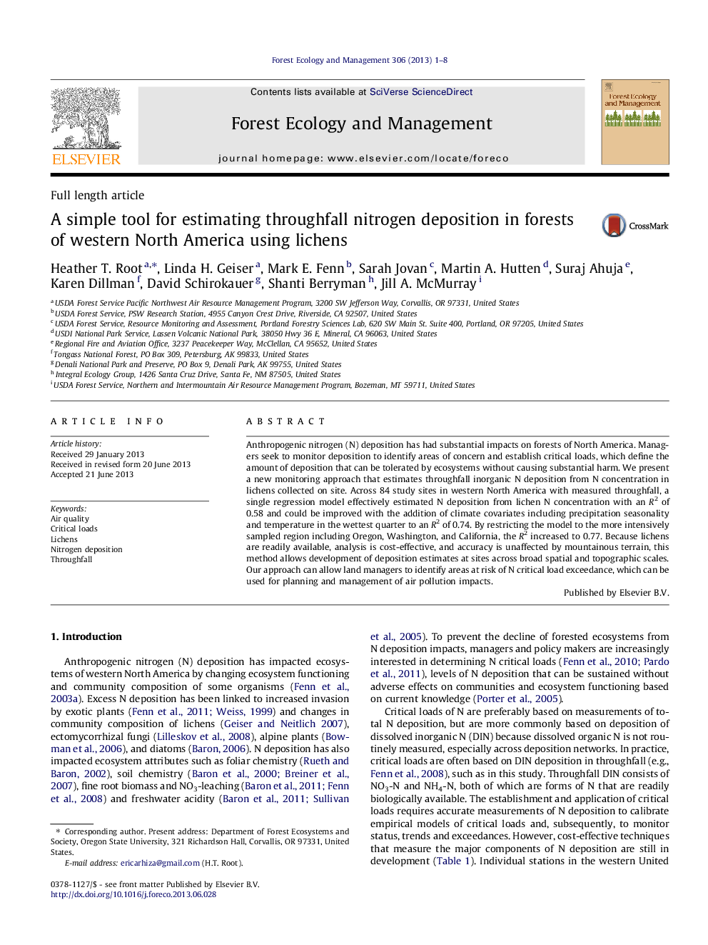 یک ابزار ساده برای برآورد رسوب نیتروژن از طریق نشتی در جنگل های شمال غربی آمریکای شمالی با استفاده از لیسه های گیاهی 