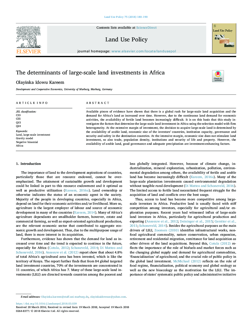 عوامل تعیین کننده سرمایه گذاری زمین در آفریقا 