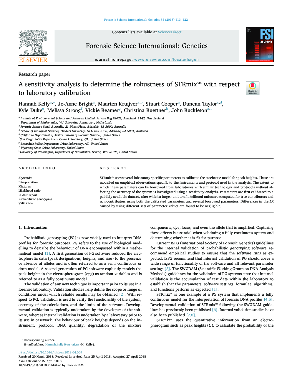A sensitivity analysis to determine the robustness of STRmixâ¢ with respect to laboratory calibration