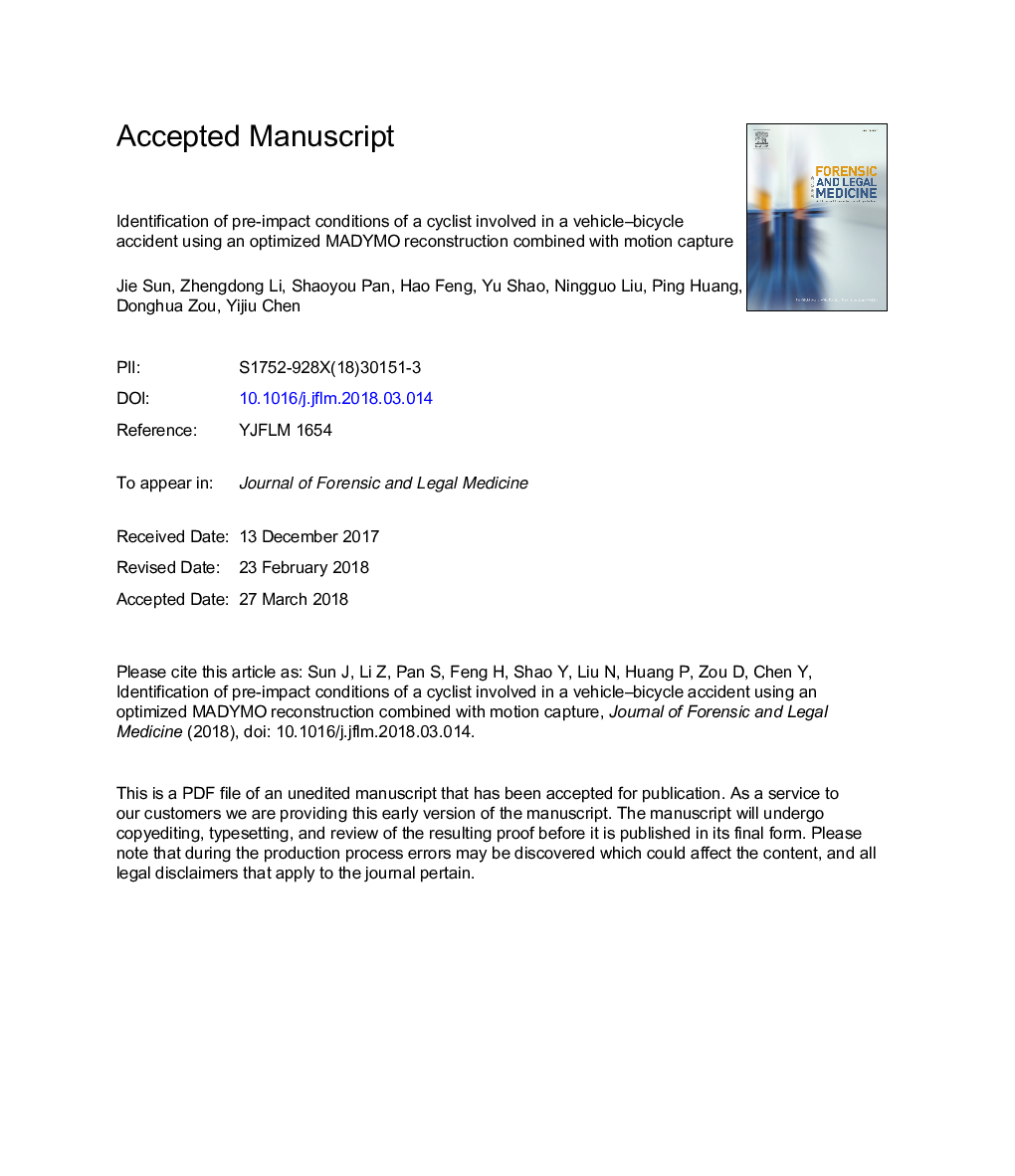 Identification of pre-impact conditions of a cyclist involved in a vehicle-bicycle accident using an optimized MADYMO reconstruction combined with motion capture