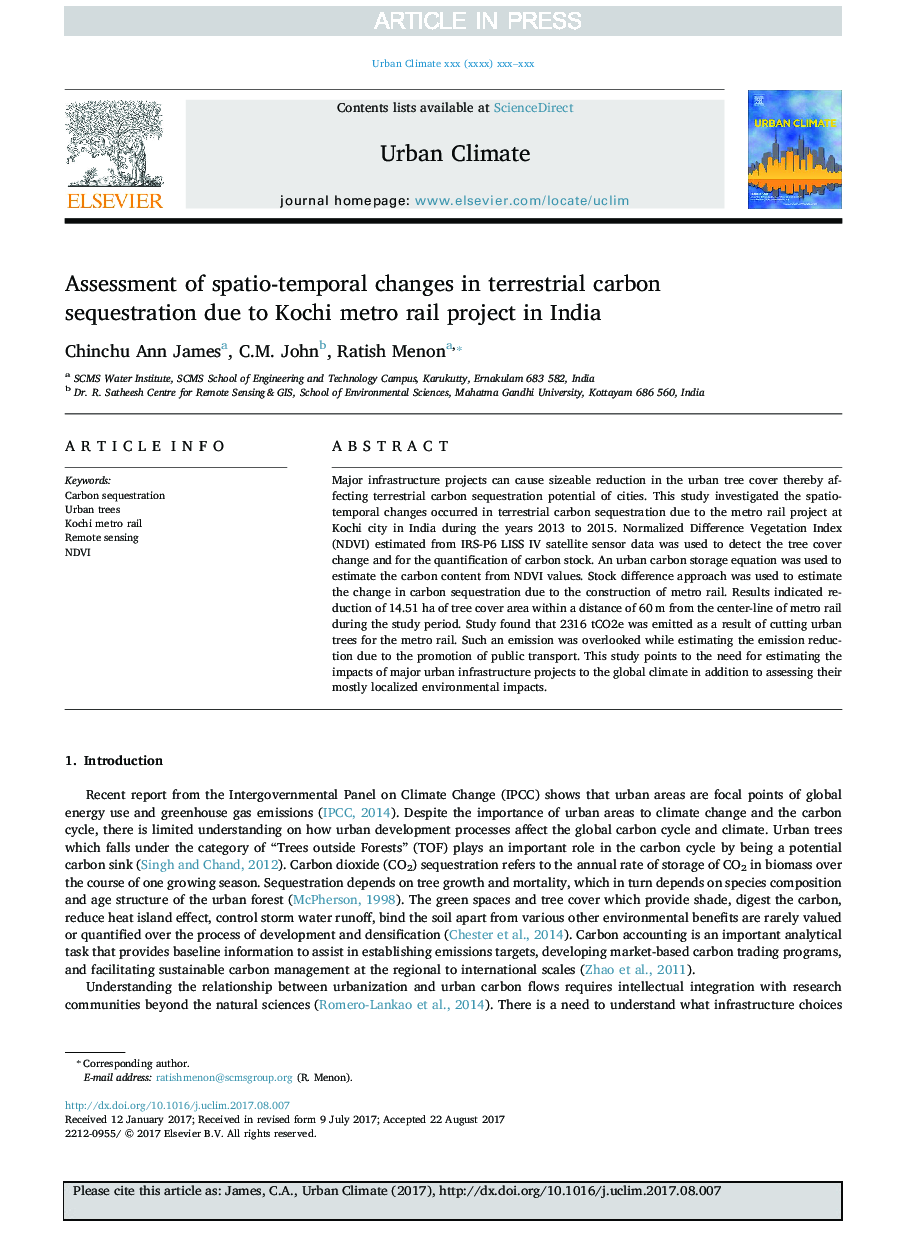 ارزیابی تغییرات فضایی-زمانی در تسویه کربن زمینی به دلیل پروژه راه آهن کوتی در هند 