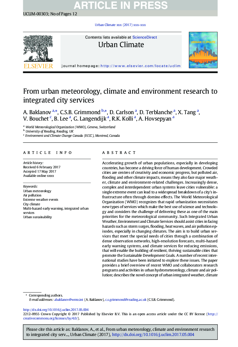از شهرسازی شهری، تحقیقات آب و هوا و محیط زیست برای خدمات یکپارچه شهری 