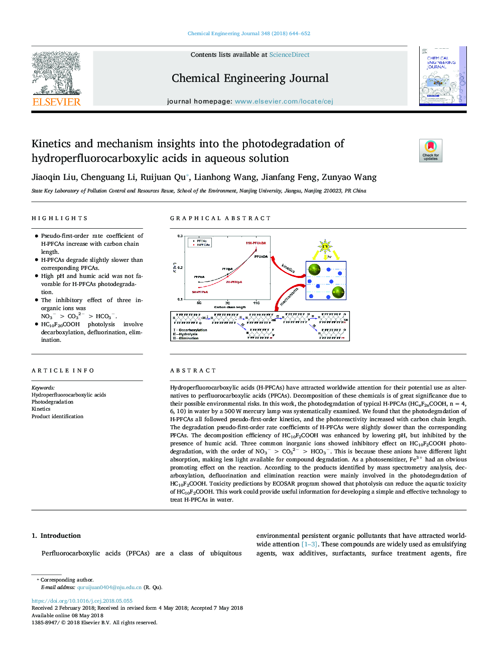 بینش سینتیک و مکانیزم به تجزیه عنصری از اسیدهای هیدروپرفلوکروبوکسیلیک در محلول آبی 