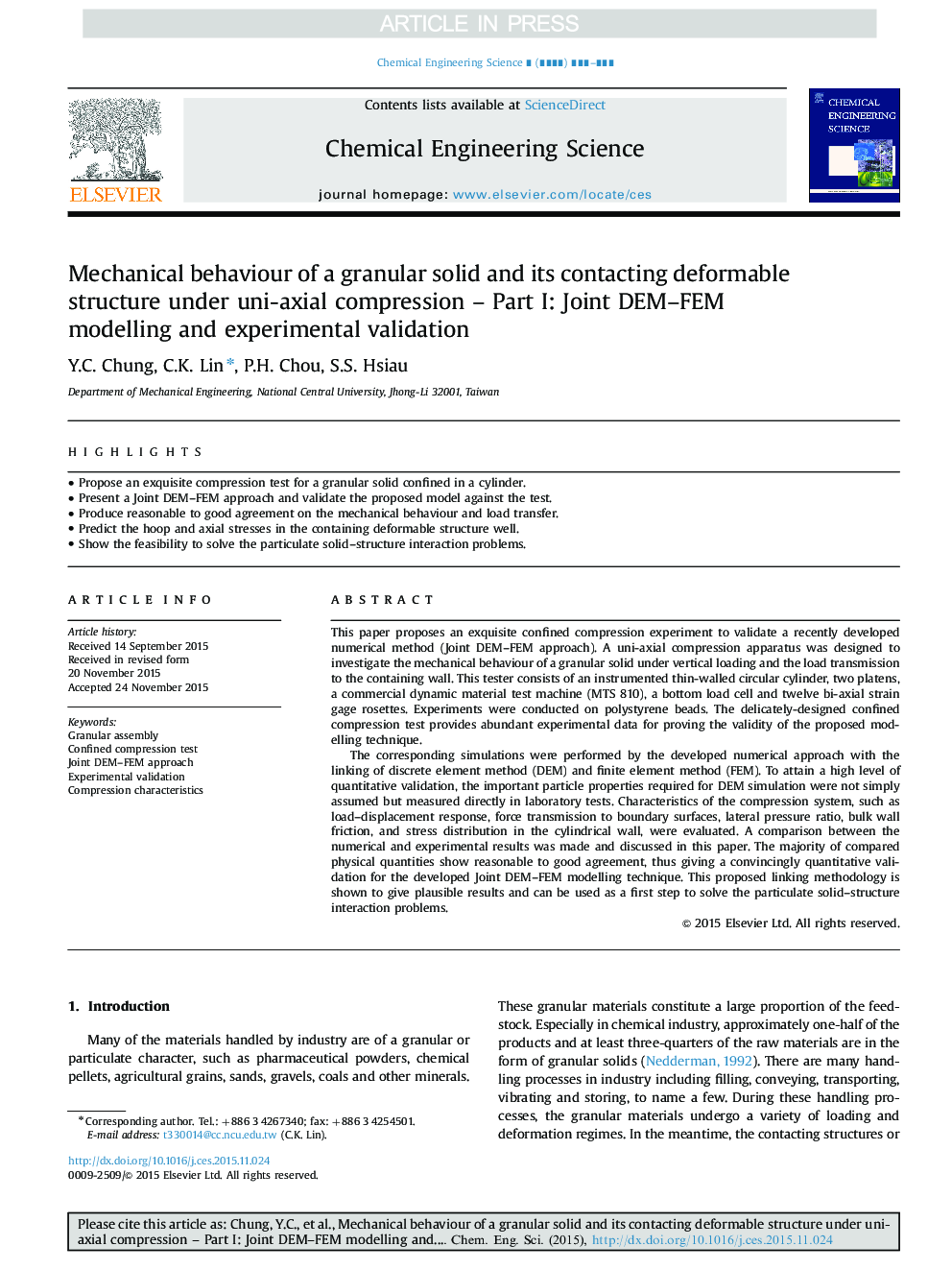 Mechanical behaviour of a granular solid and its contacting deformable structure under uni-axial compression - Part I: Joint DEM-FEM modelling and experimental validation