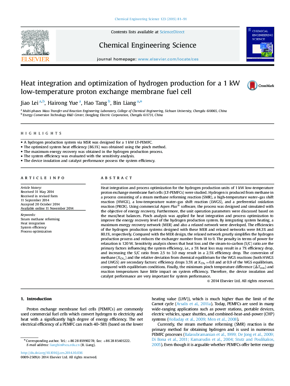 Heat integration and optimization of hydrogen production for a 1Â kW low-temperature proton exchange membrane fuel cell