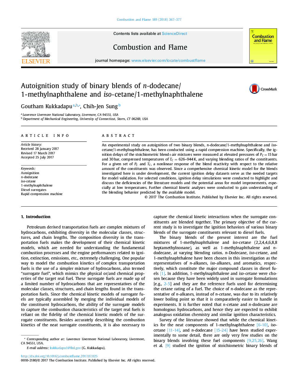 Autoignition study of binary blends of n-dodecane/1-methylnaphthalene and iso-cetane/1-methylnaphthalene