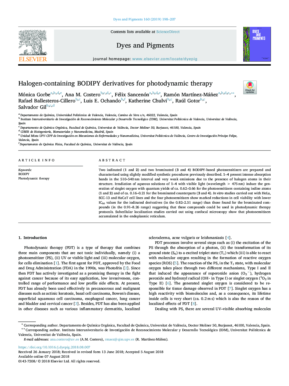 Halogen-containing BODIPY derivatives for photodynamic therapy