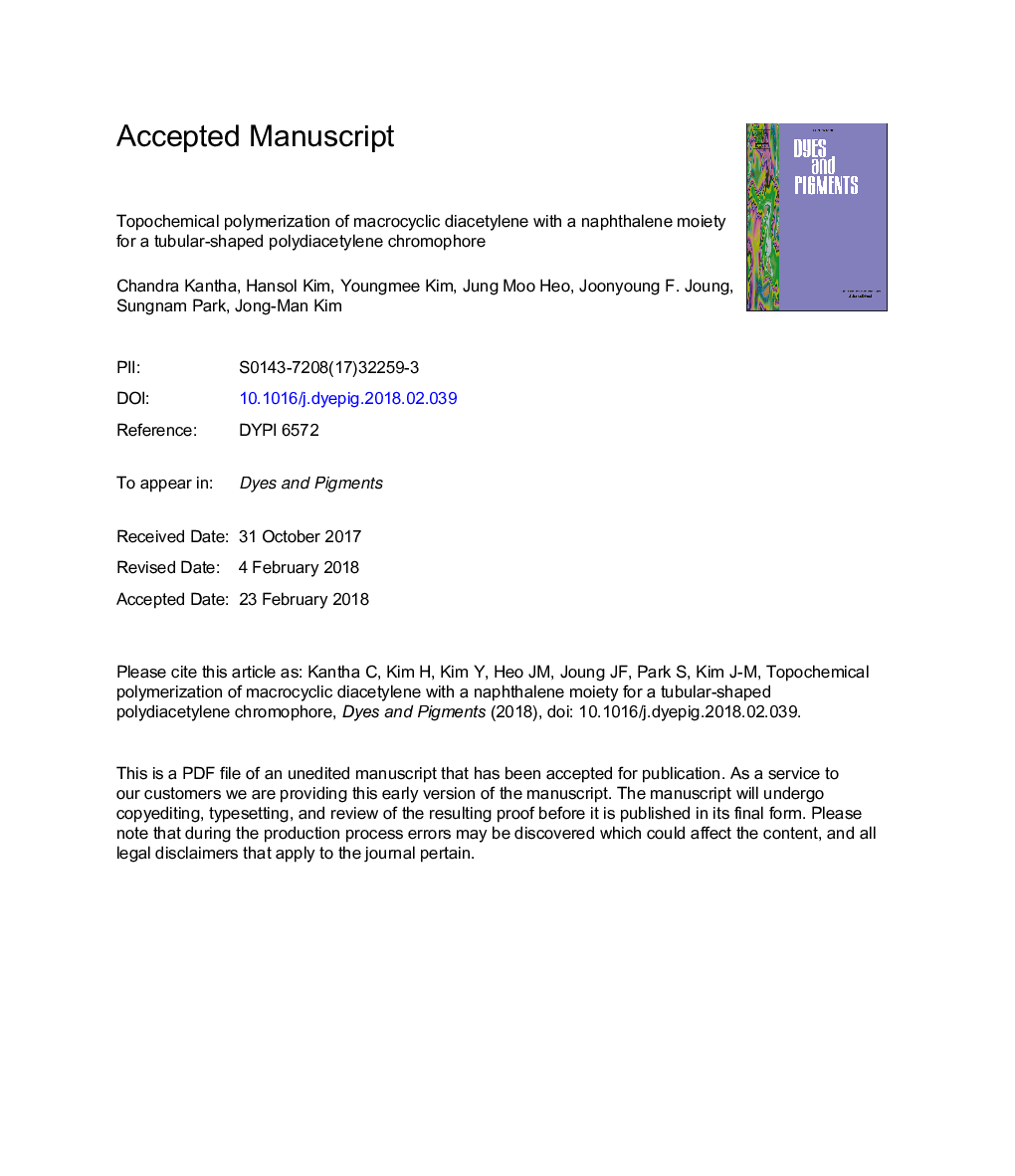 پلیمریزاسیون توموشیمیایی دی سکتیلن کلریدریک با یک قسمت نفتالین برای یک کروموفید پلیدیاکتیلن شکل 
