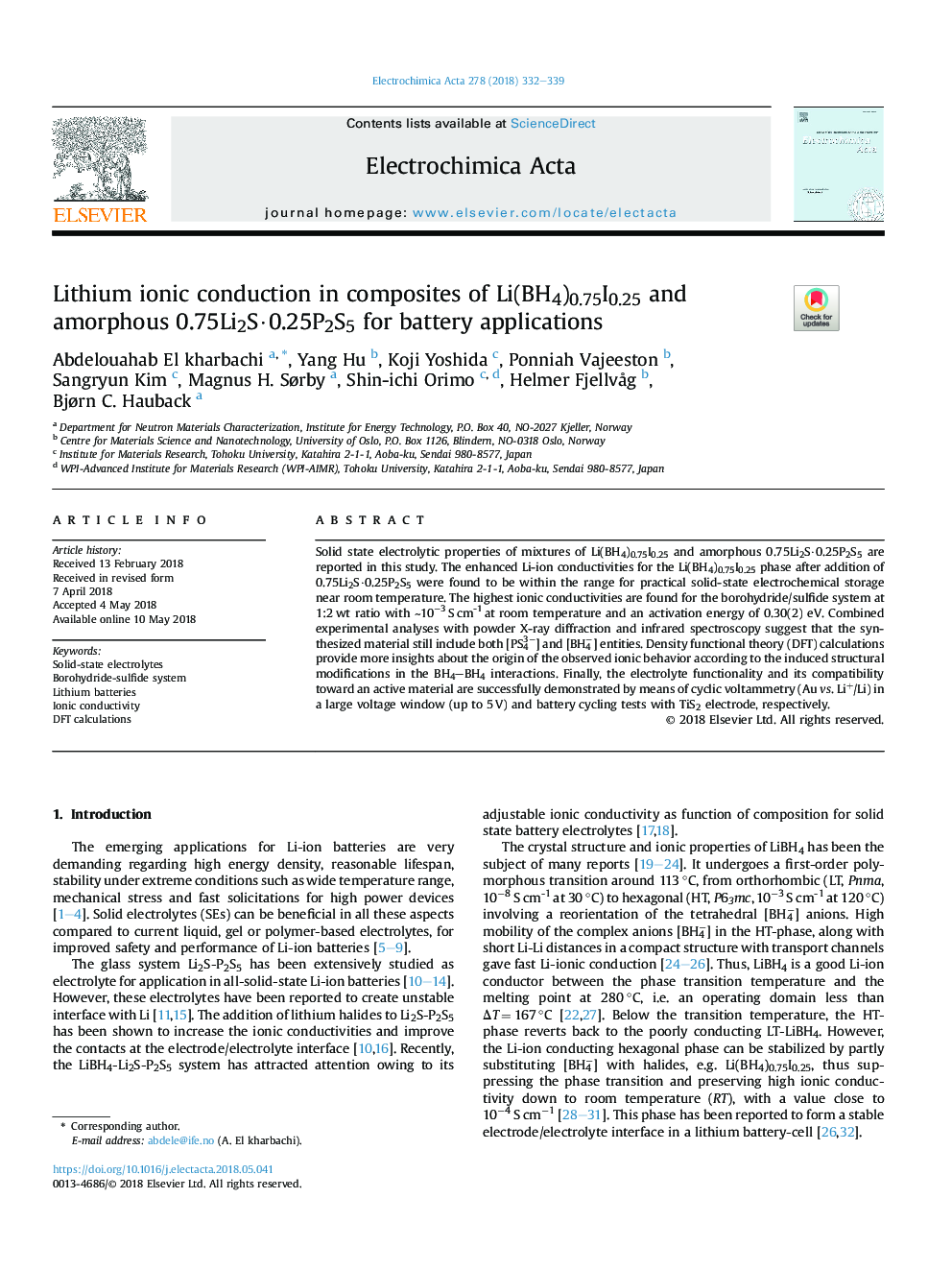 Lithium ionic conduction in composites of Li(BH4)0.75I0.25 and amorphous 0.75Li2SÂ·0.25P2S5 for battery applications