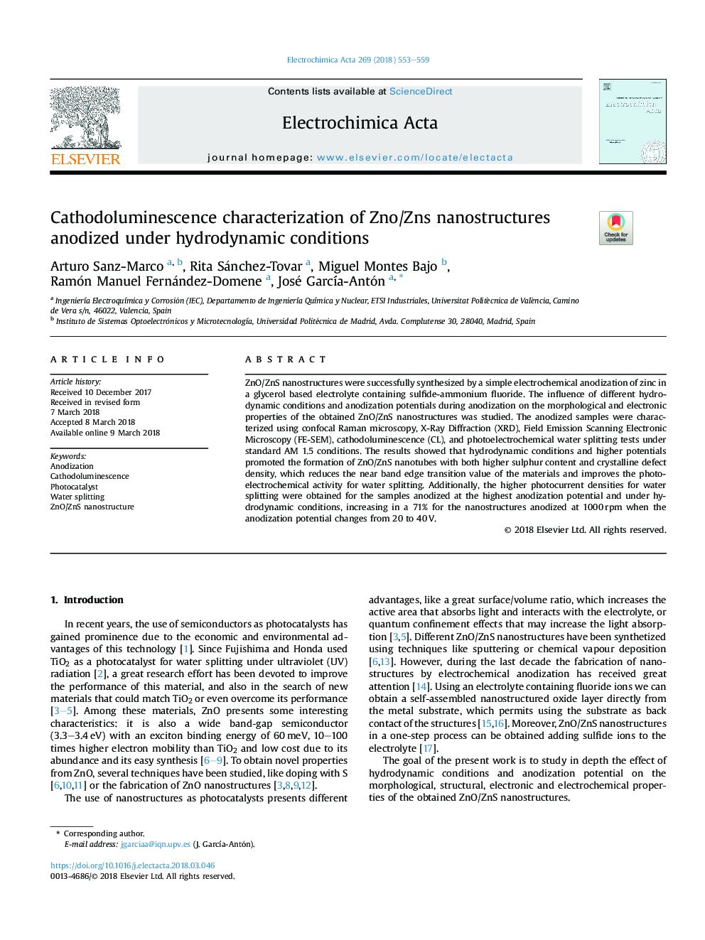 Cathodoluminescence characterization of Zno/Zns nanostructures anodized under hydrodynamic conditions