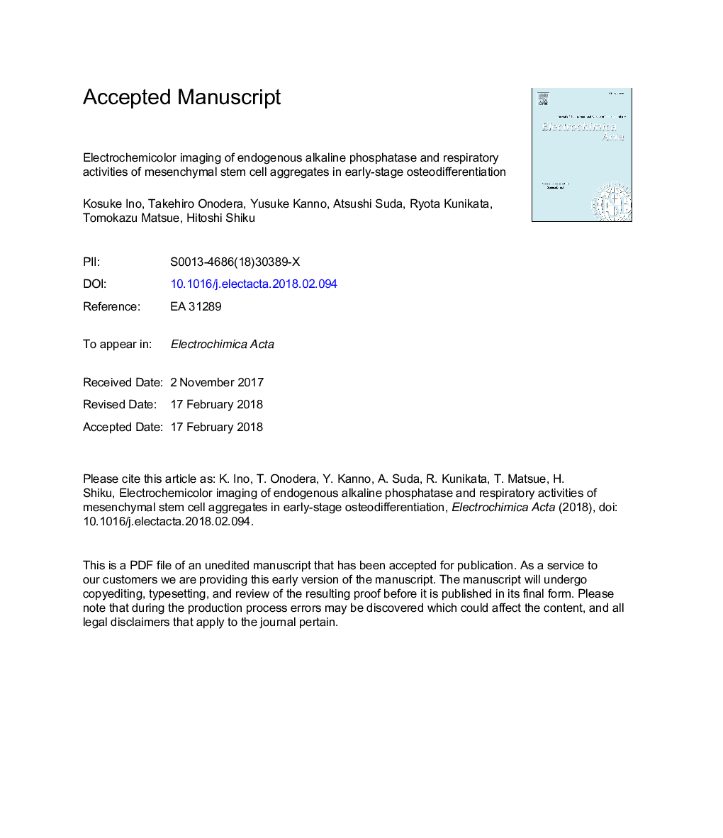 تصویر برداری الکتروشیمیکولر از آلکالین فسفاتاز درون زا و فعالیت های تنفسی مولکول های بنیادی مزانشیمی در تشخیص استئوآرتریت زودرس 