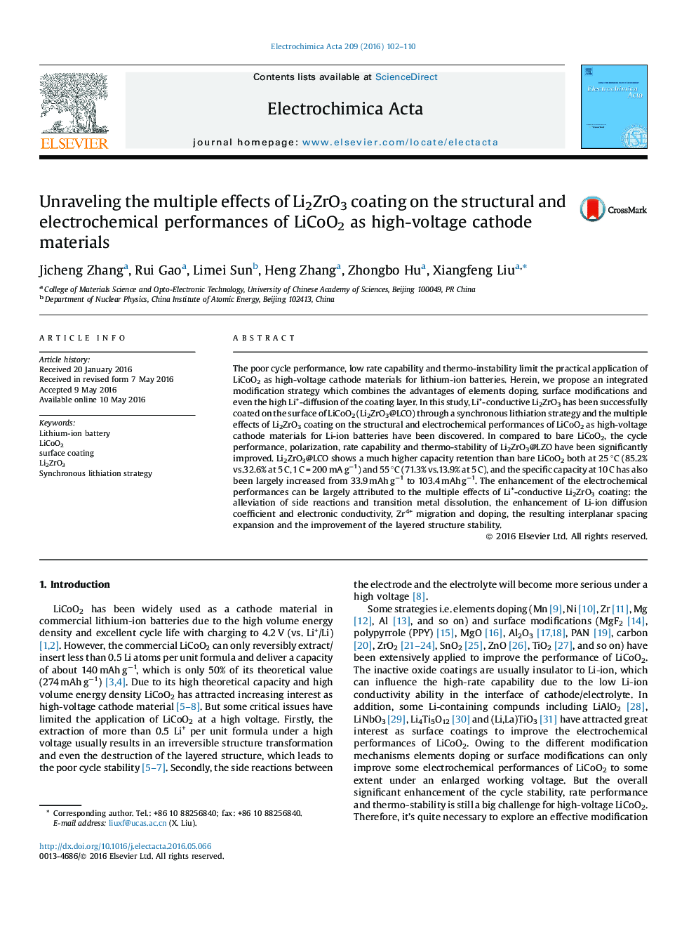 Unraveling the multiple effects of Li2ZrO3 coating on the structural and electrochemical performances of LiCoO2 as high-voltage cathode materials