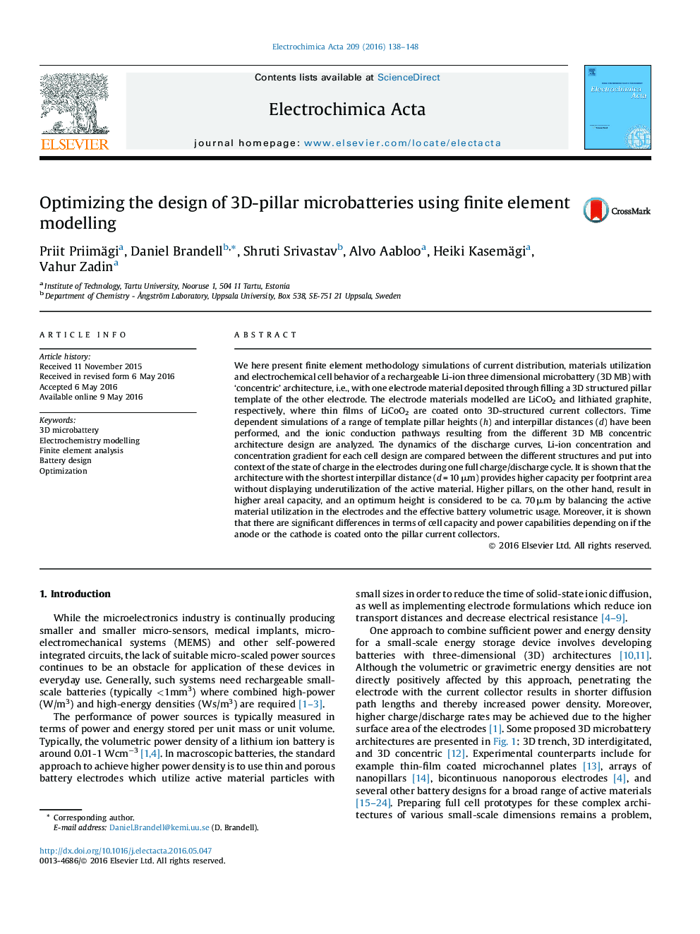 Optimizing the design of 3D-pillar microbatteries using finite element modelling