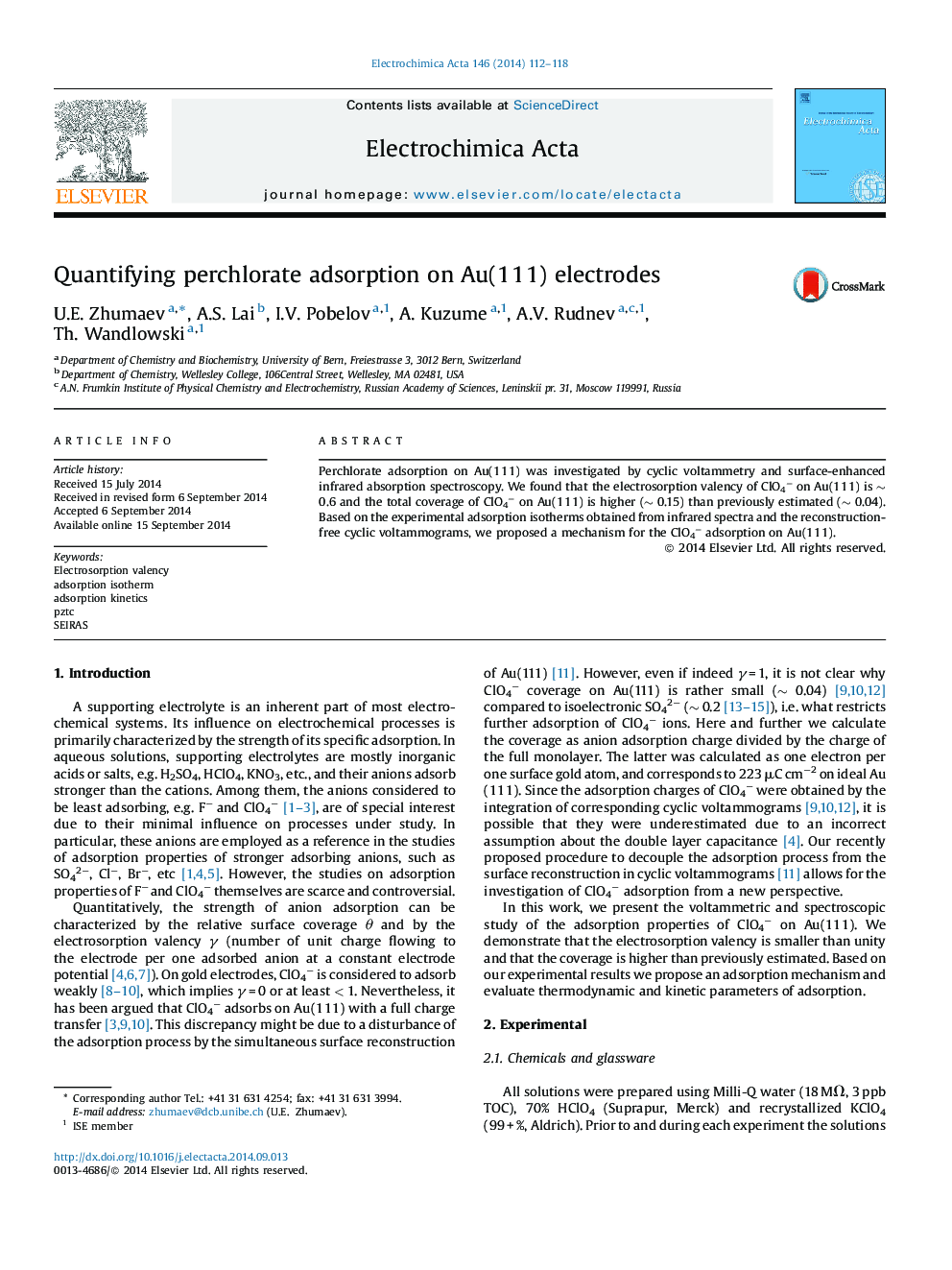 Quantifying perchlorate adsorption on Au(1Â 1Â 1) electrodes