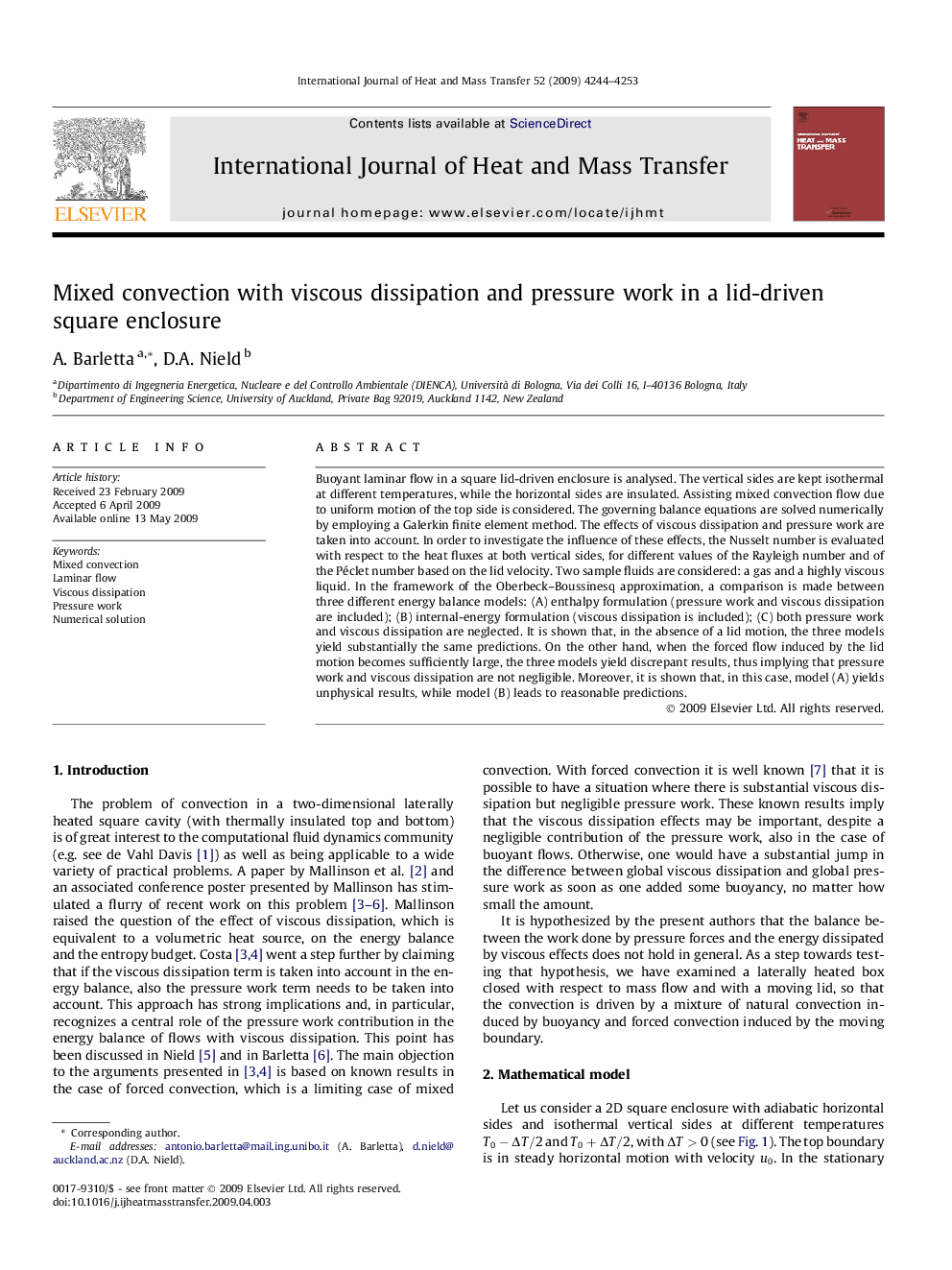 Mixed convection with viscous dissipation and pressure work in a lid-driven square enclosure