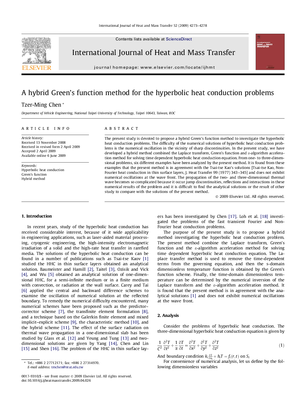 A hybrid Green’s function method for the hyperbolic heat conduction problems