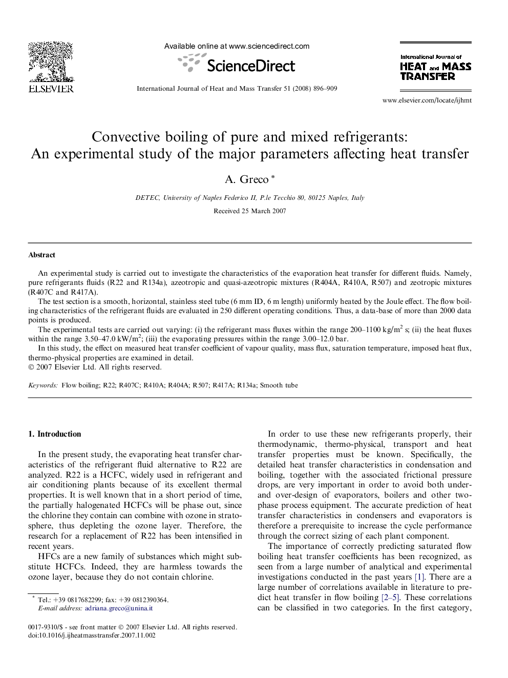 Convective boiling of pure and mixed refrigerants: An experimental study of the major parameters affecting heat transfer