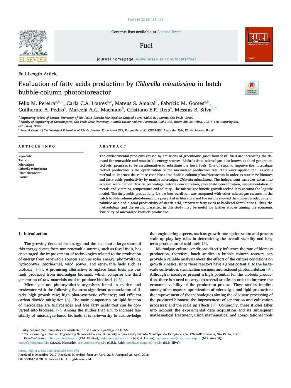 ارزیابی تولید اسیدهای چرب توسط کلرلا مینوتیسیما در فتو بیوراکتور حباب ستونی 