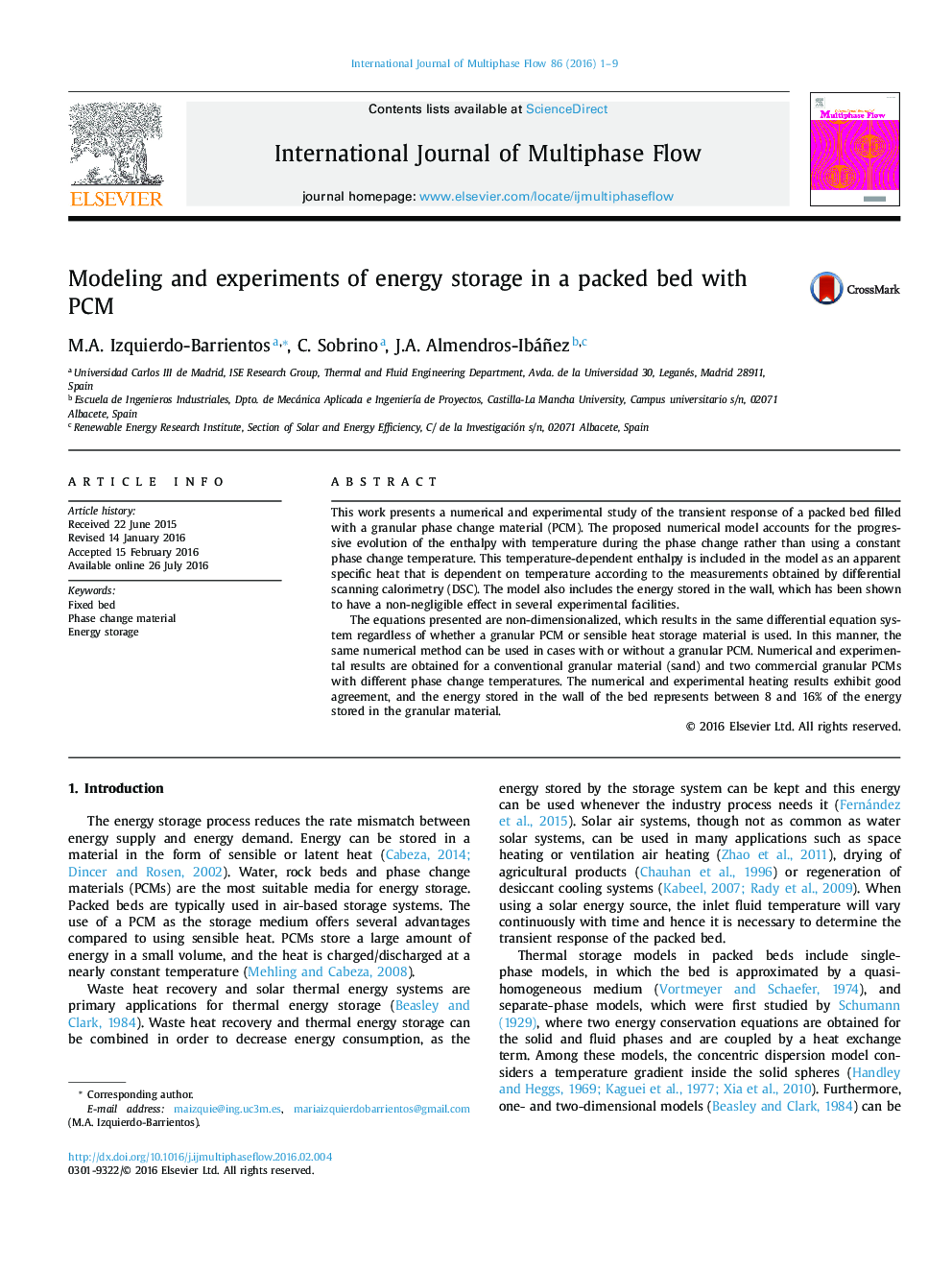 Modeling and experiments of energy storage in a packed bed with PCM