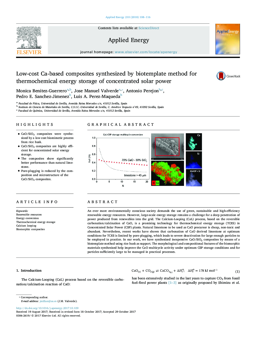 Low-cost Ca-based composites synthesized by biotemplate method for thermochemical energy storage of concentrated solar power