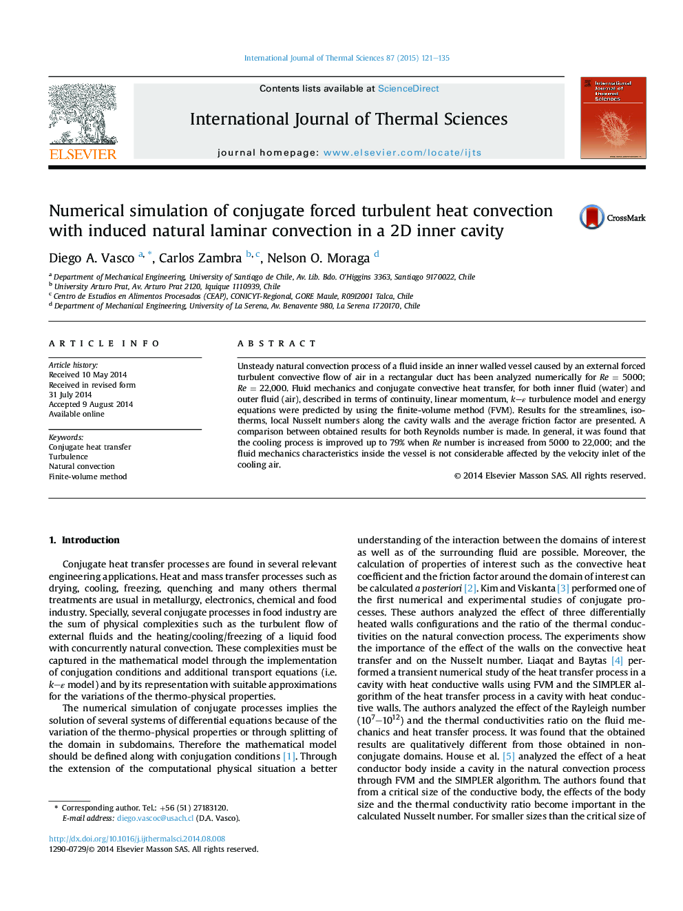 Numerical simulation of conjugate forced turbulent heat convection with induced natural laminar convection in a 2D inner cavity