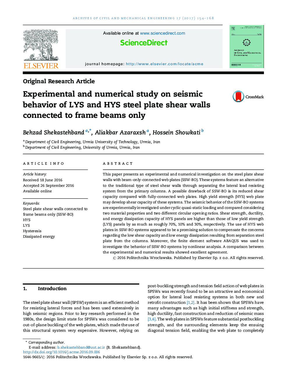 Experimental and numerical study on seismic behavior of LYS and HYS steel plate shear walls connected to frame beams only