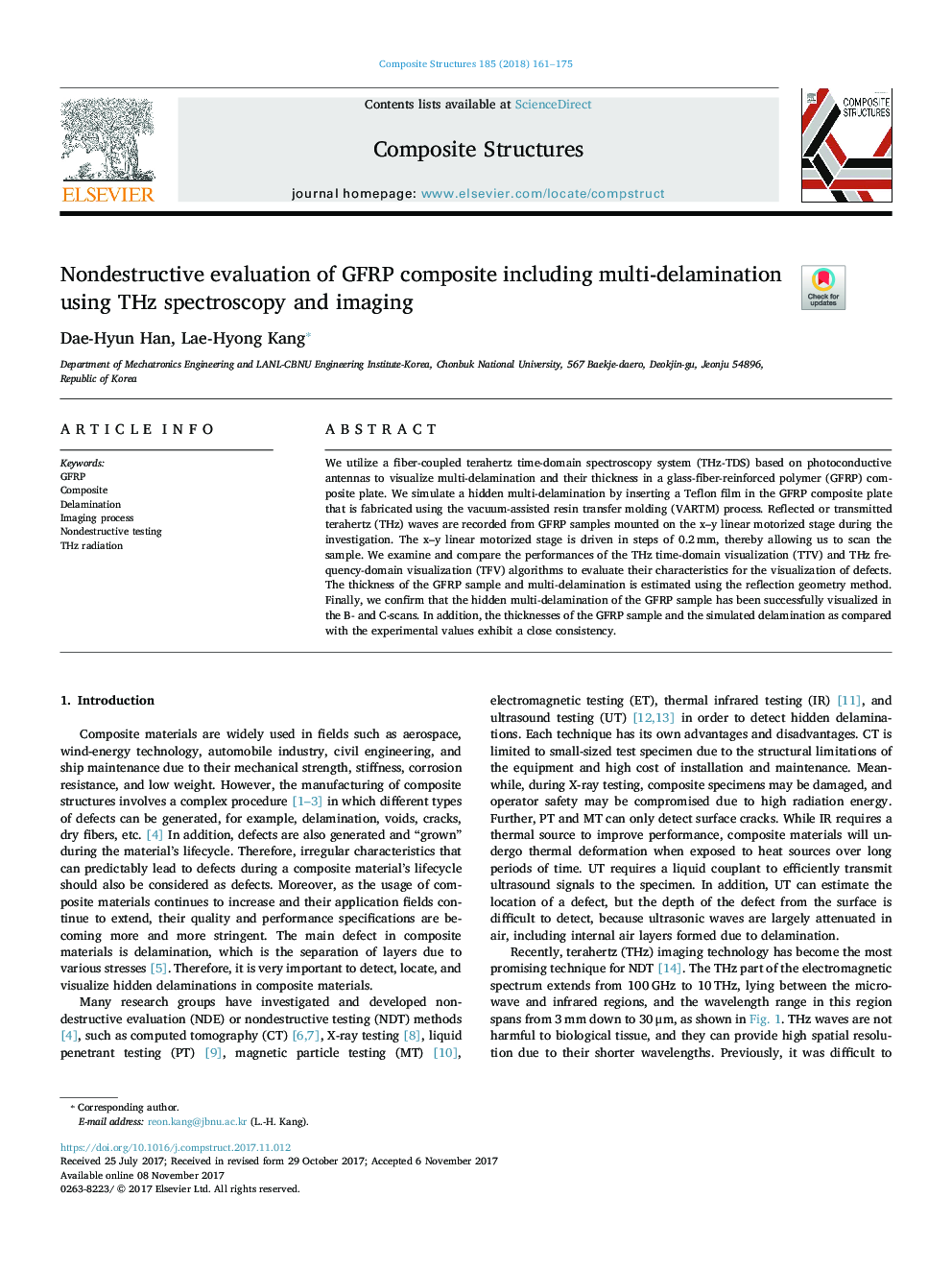 Nondestructive evaluation of GFRP composite including multi-delamination using THz spectroscopy and imaging