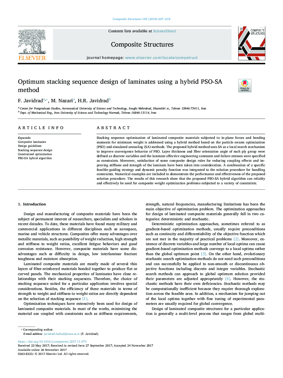 Optimum stacking sequence design of laminates using a hybrid PSO-SA method