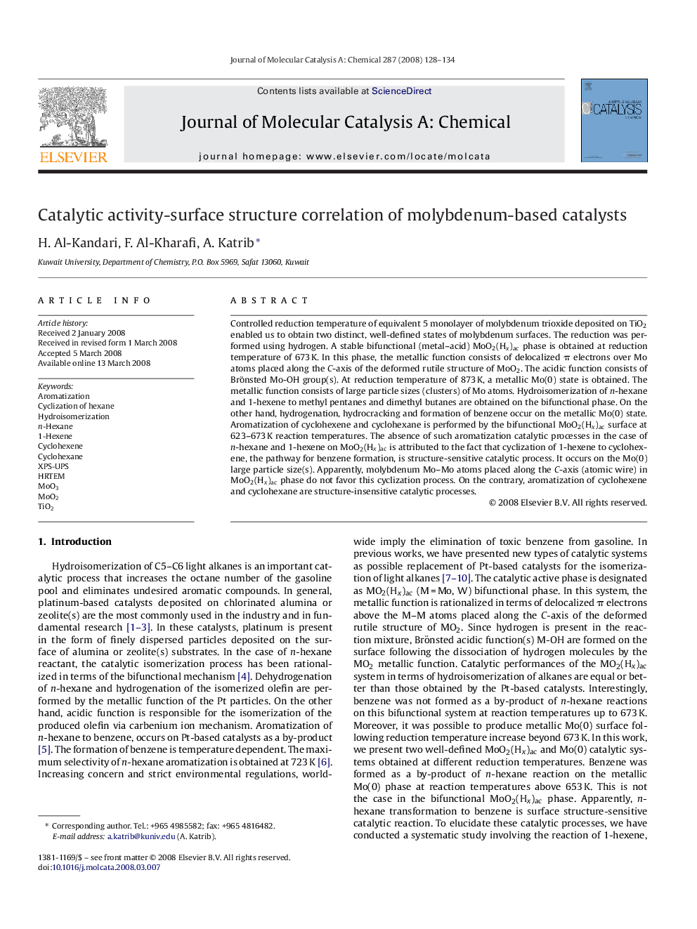 Catalytic activity-surface structure correlation of molybdenum-based catalysts