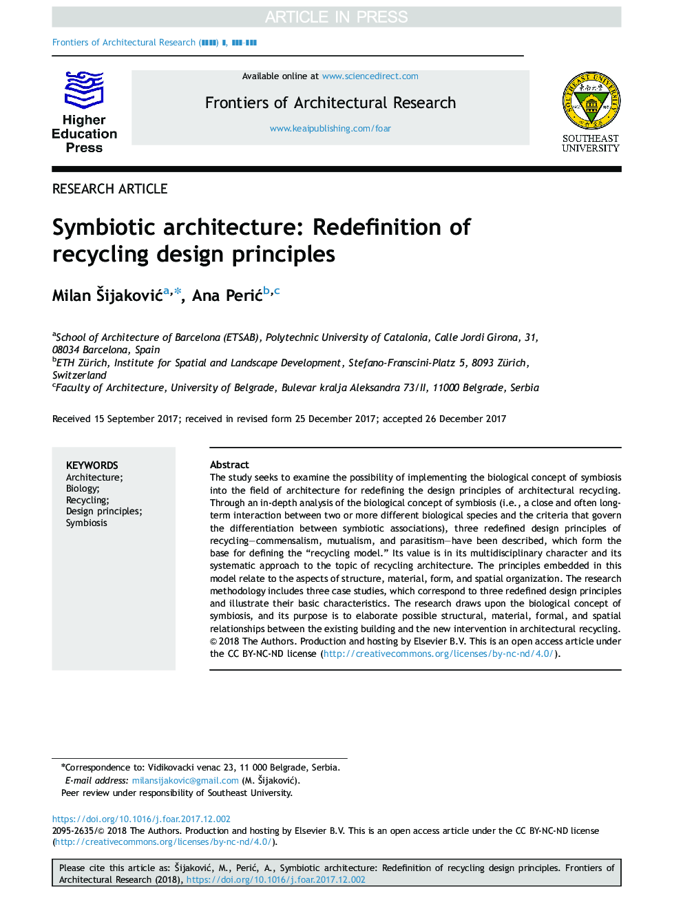 Symbiotic architecture: Redefinition of recycling design principles