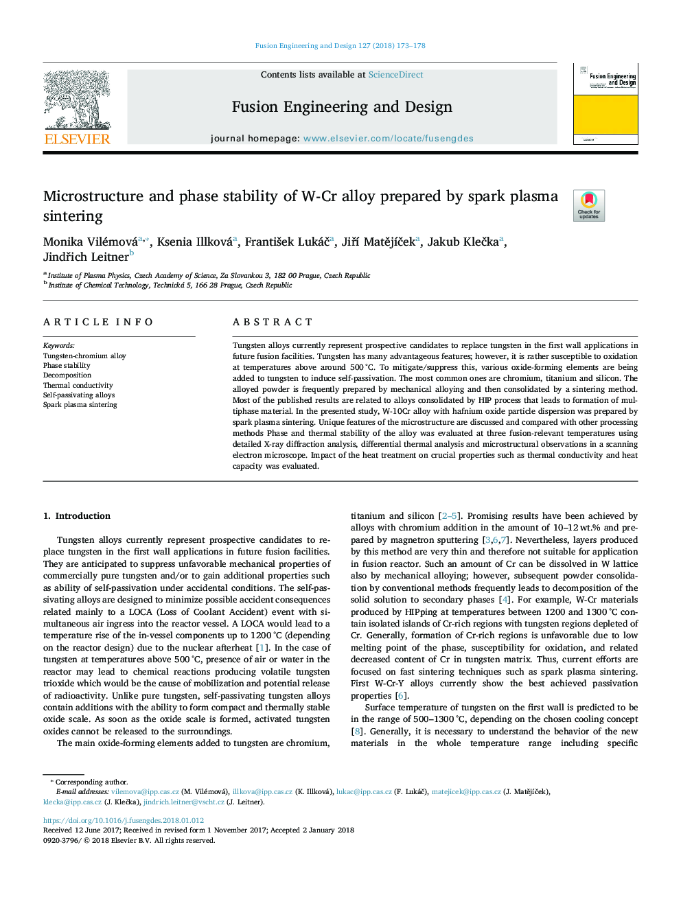 Microstructure and phase stability of W-Cr alloy prepared by spark plasma sintering