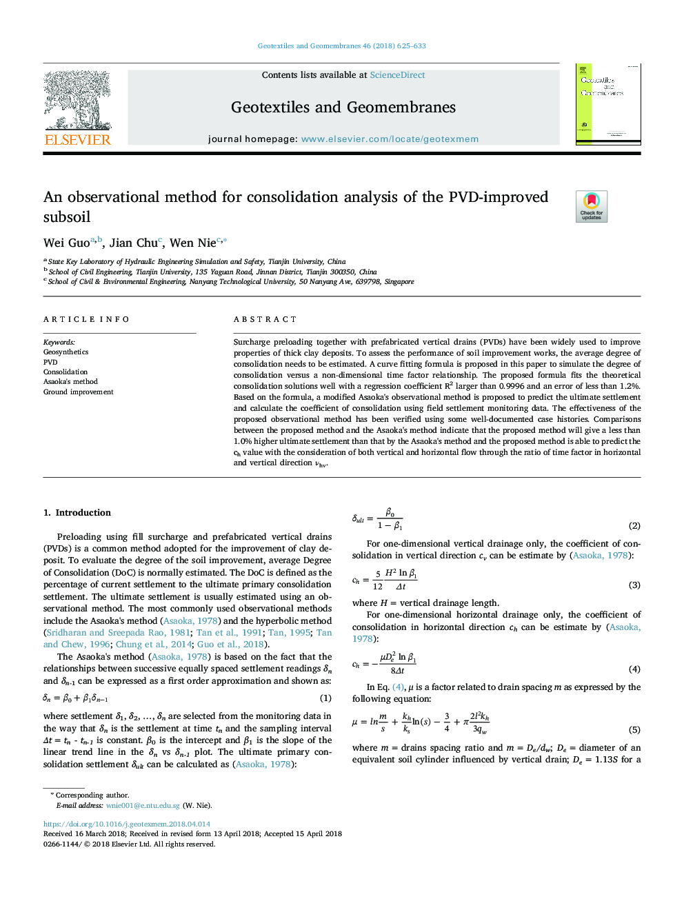 An observational method for consolidation analysis of the PVD-improved subsoil