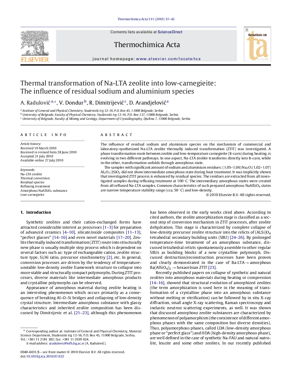 Thermal transformation of Na-LTA zeolite into low-carnegieite: The influence of residual sodium and aluminium species