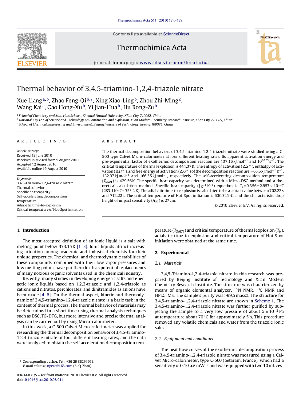 Thermal behavior of 3,4,5-triamino-1,2,4-triazole nitrate