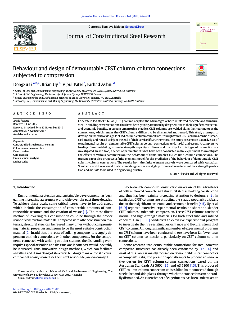 Behaviour and design of demountable CFST column-column connections subjected to compression