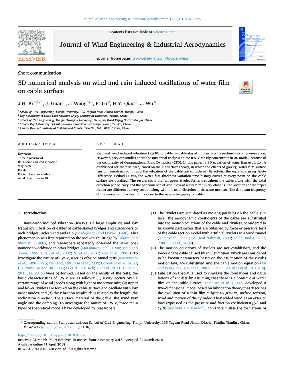 3D numerical analysis on wind and rain induced oscillations of water film on cable surface