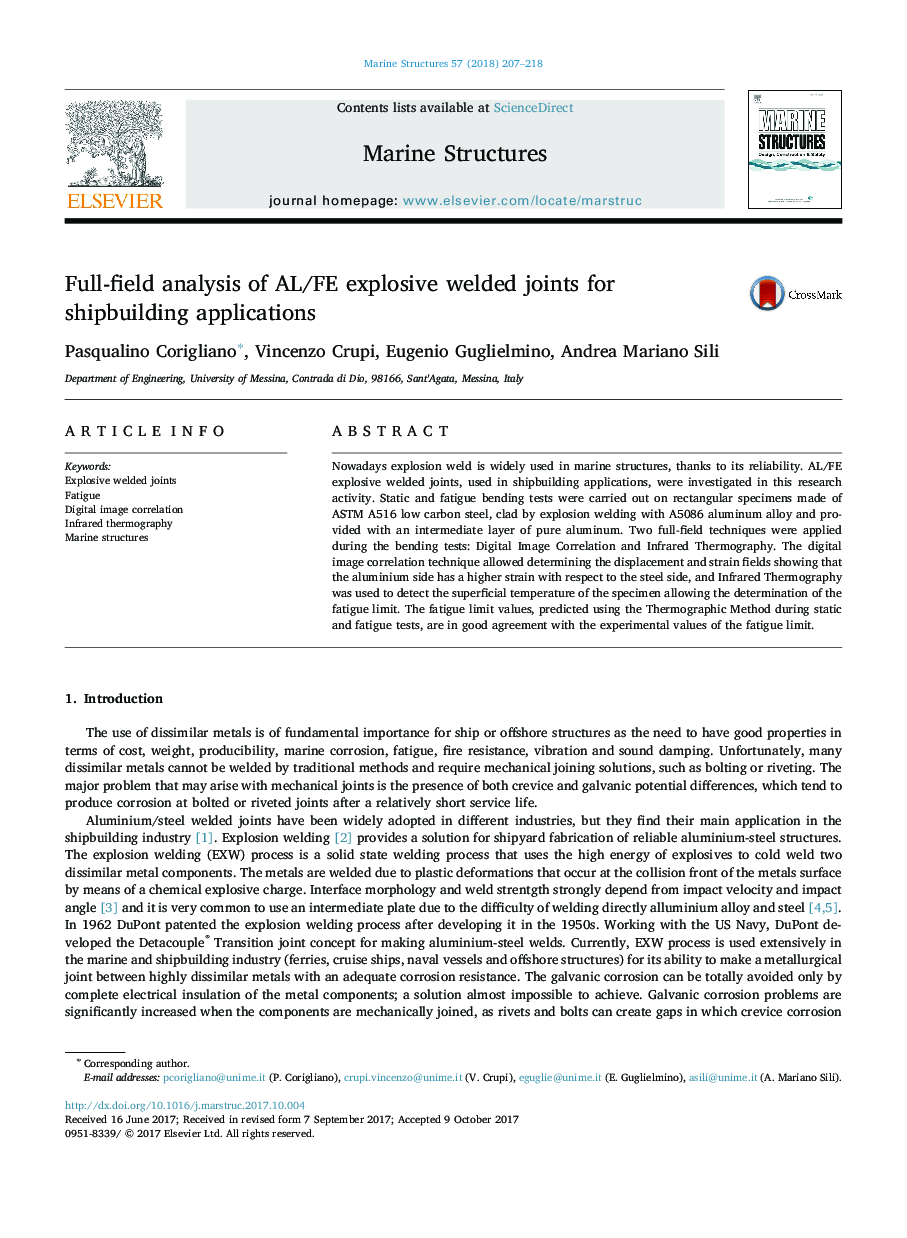 Full-field analysis of AL/FE explosive welded joints for shipbuilding applications