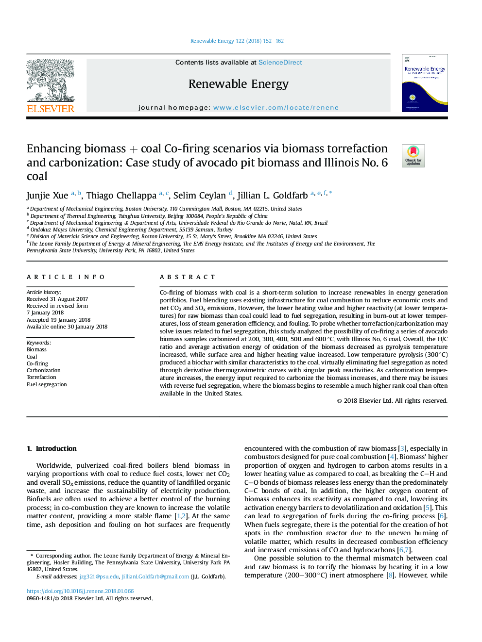 Enhancing biomassÂ + coal Co-firing scenarios via biomass torrefaction and carbonization: Case study of avocado pit biomass and Illinois No. 6 coal