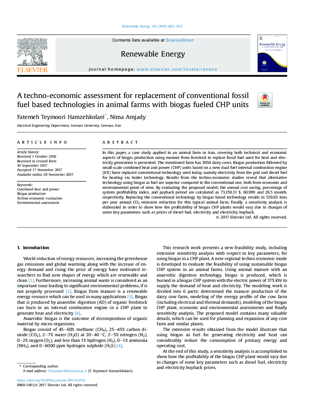A techno-economic assessment for replacement of conventional fossil fuel based technologies in animal farms with biogas fueled CHP units
