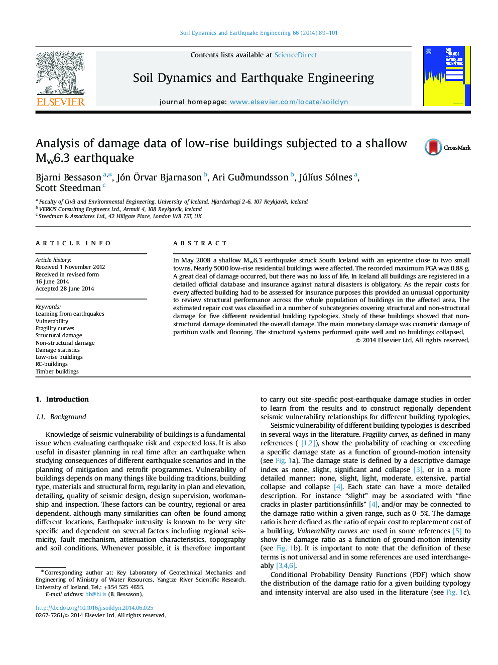 Analysis of damage data of low-rise buildings subjected to a shallow Mw6.3 earthquake