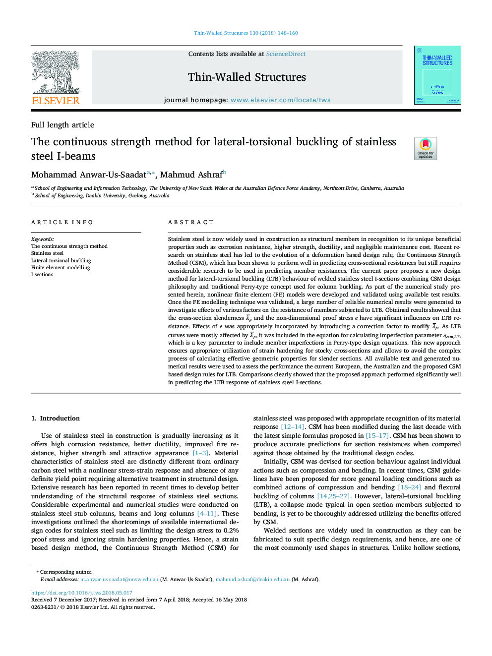 The continuous strength method for lateral-torsional buckling of stainless steel I-beams